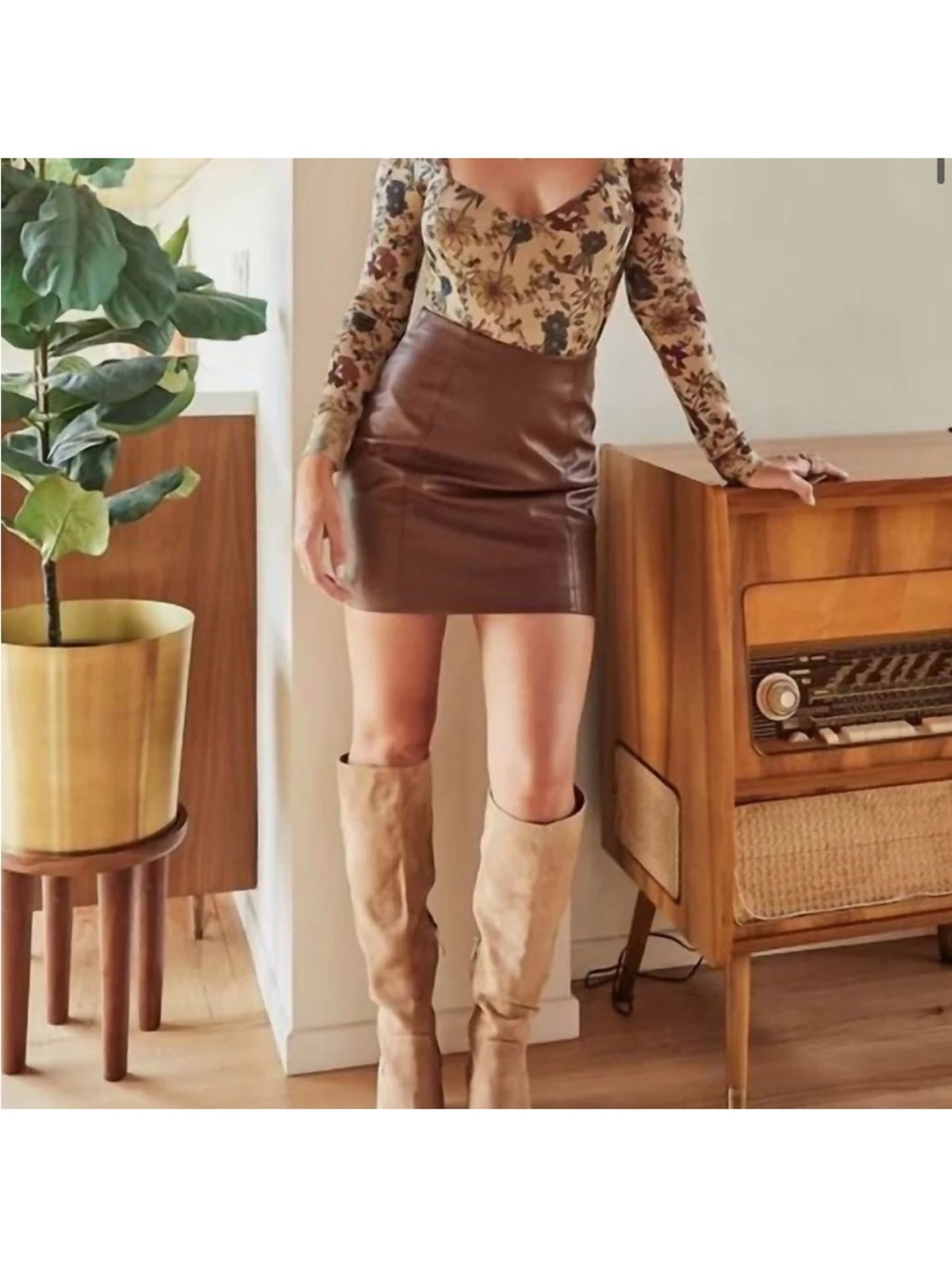 Lani the Label Hattie Skirt Brown Faux Leather